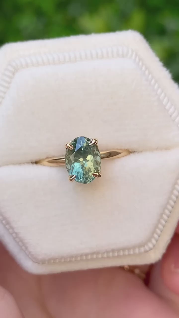 Athena Ring, 1.74ct Light Green Montana Sapphire