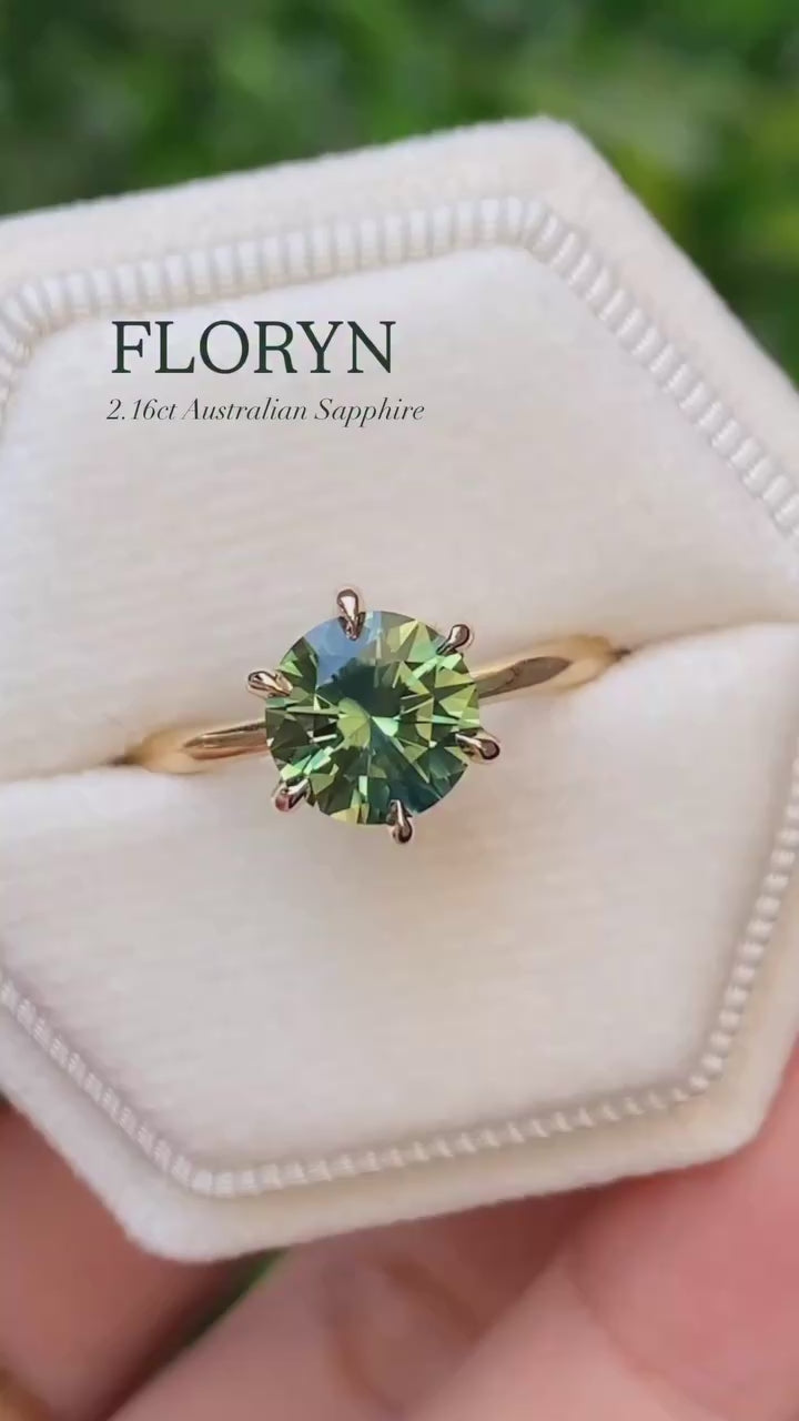 【一点物】フローリンリング ・1.58ct・加熱モンタナ産グリーンサファイア・K14YG