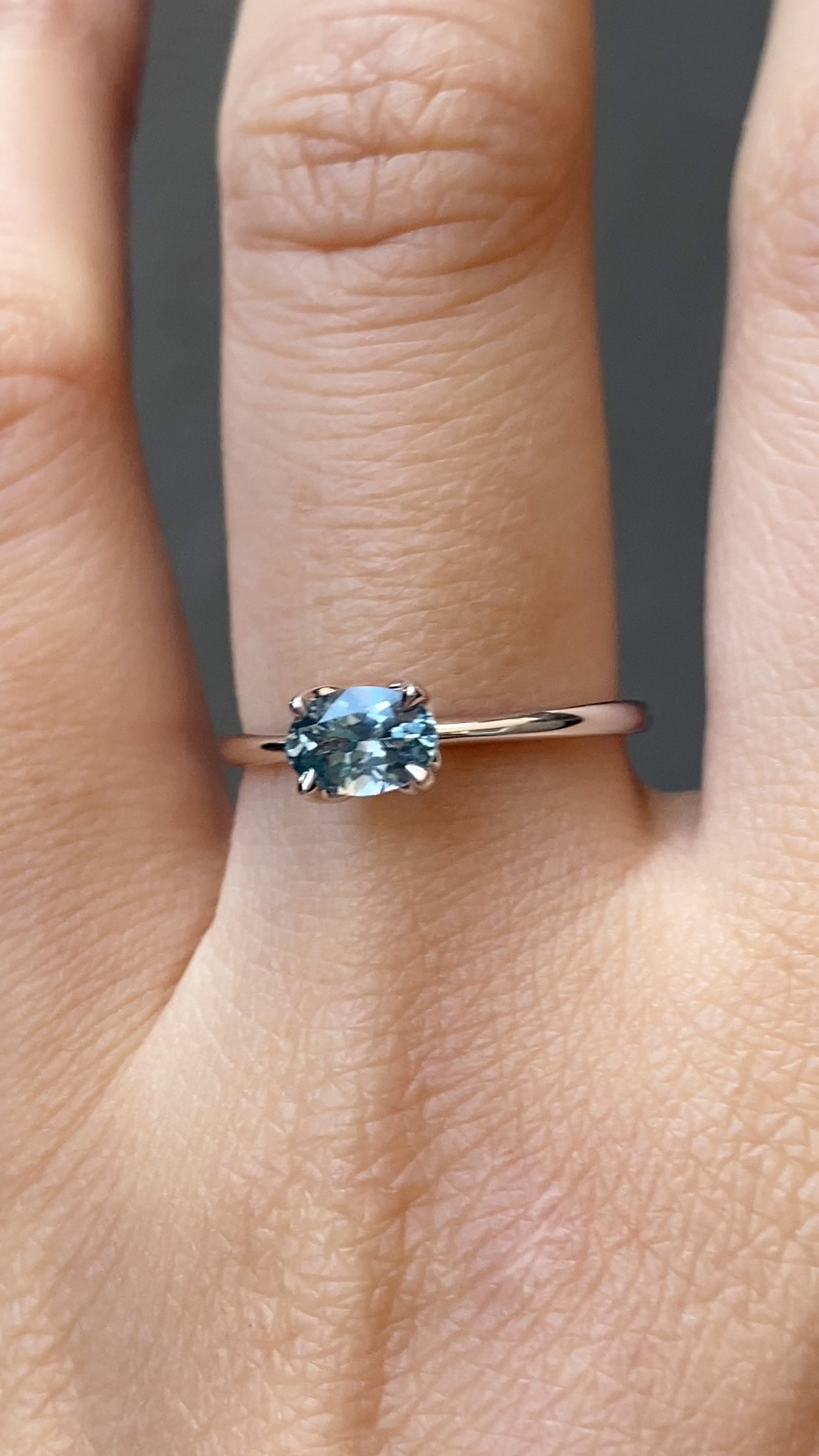 Sara Ring 0.71ct Light Blue East West Montana Sapphire, 14k White Gold (One of a kind)