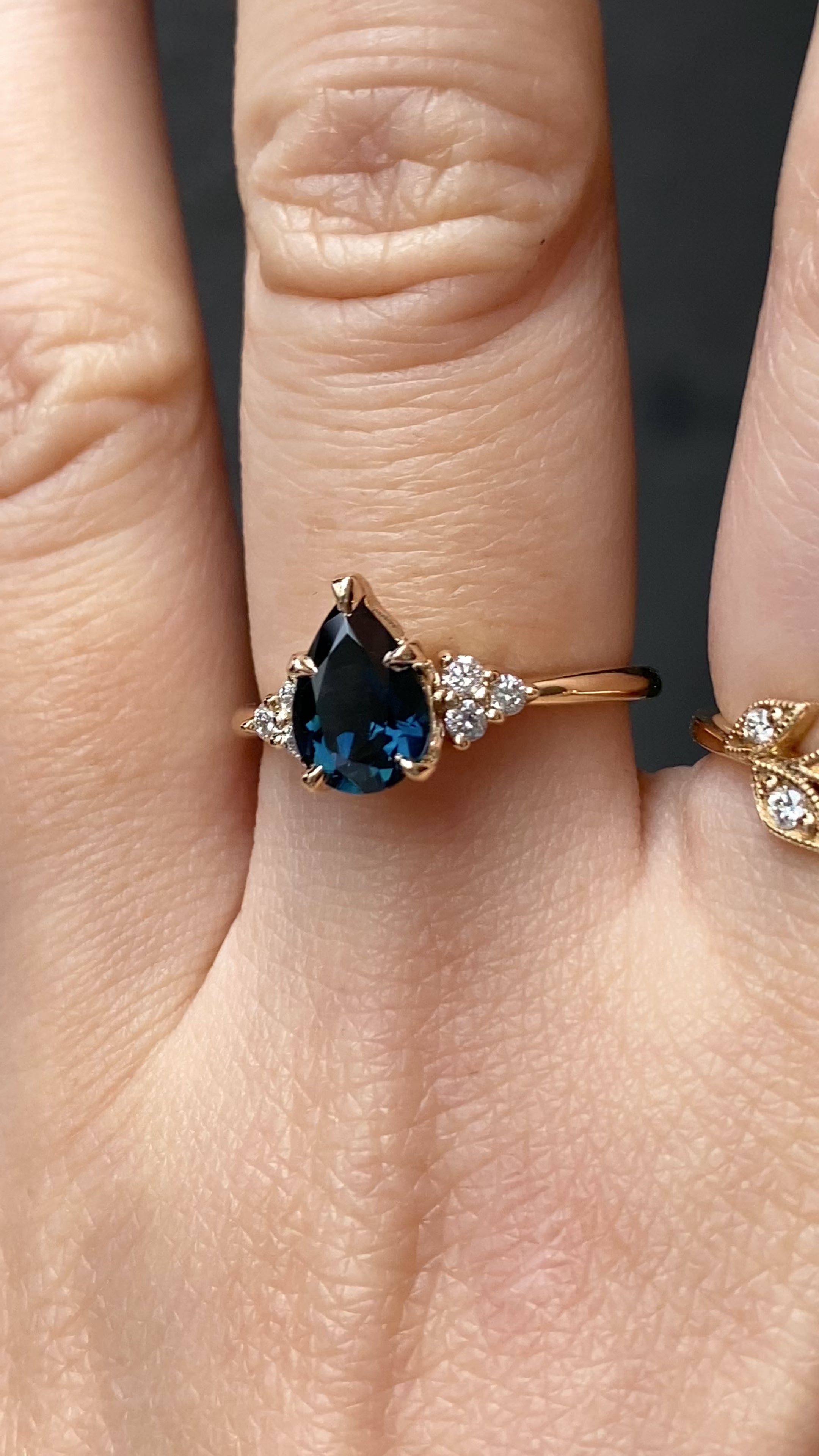 Teresa Ring 1.37ct Deep Teal Blue Queensland Sapphire, 14k Yellow Gold (One of a kind)