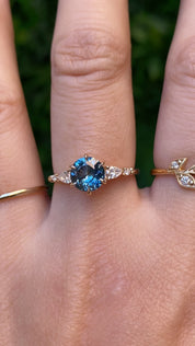 Estel Fleur Petal Ring 1.32ct Teal Blue Montana Sapphire, 14k Yellow Gold (One of a kind)