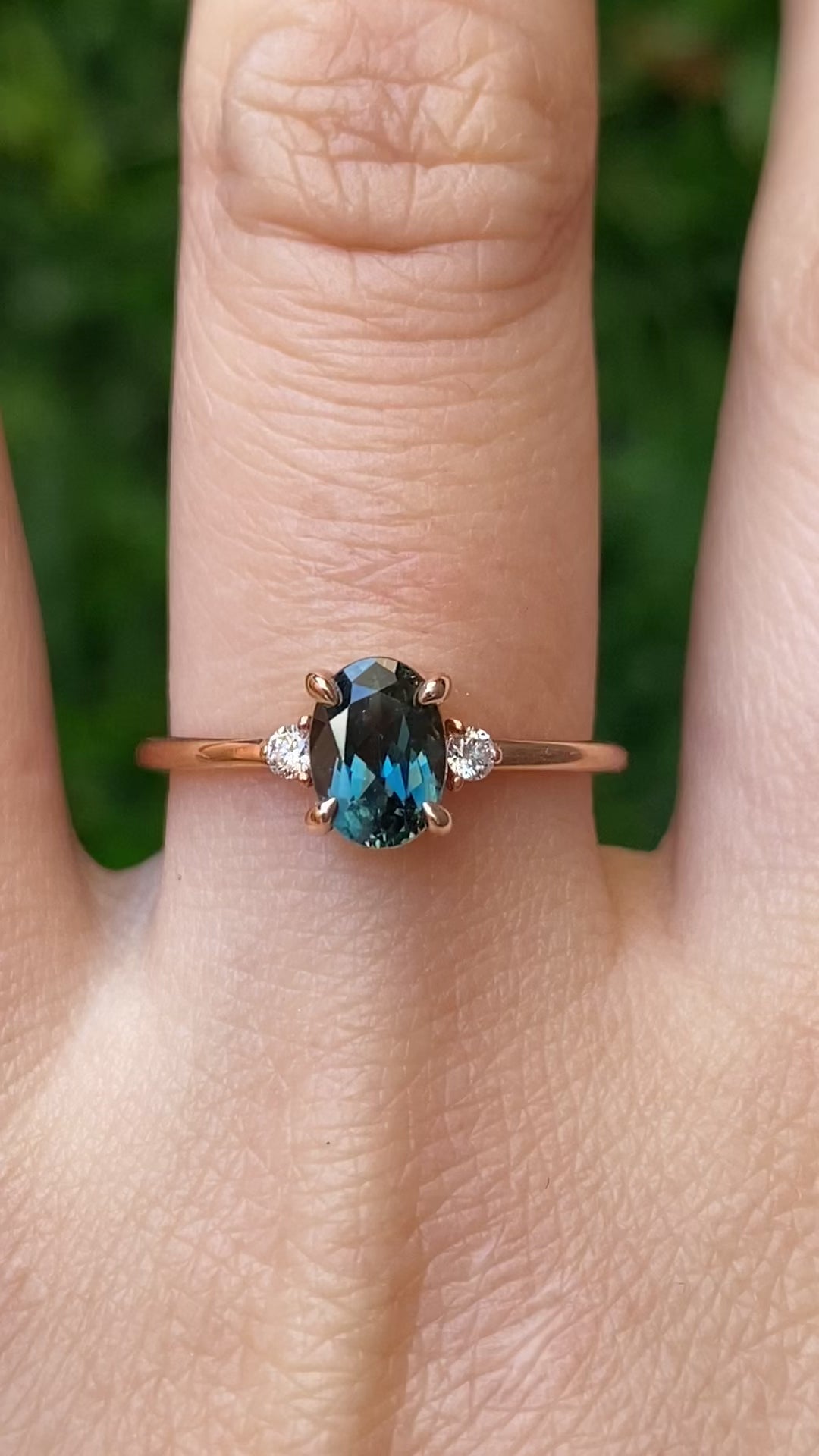 Emilie Ring, 1.23ct Blue Green Queensland Sapphire