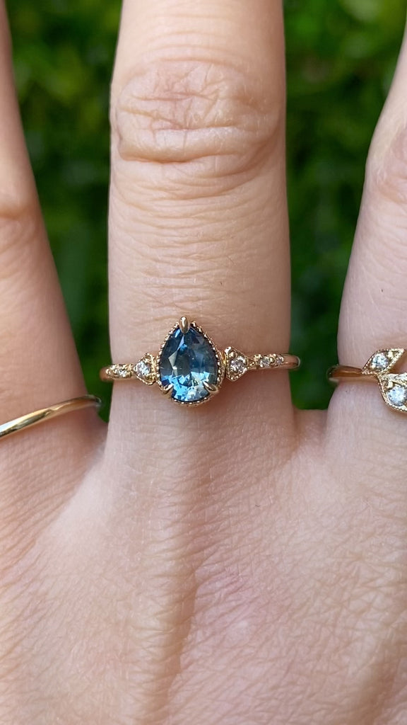 Agatha Ring, 0.85ct Blue Montana Sapphire on a hand