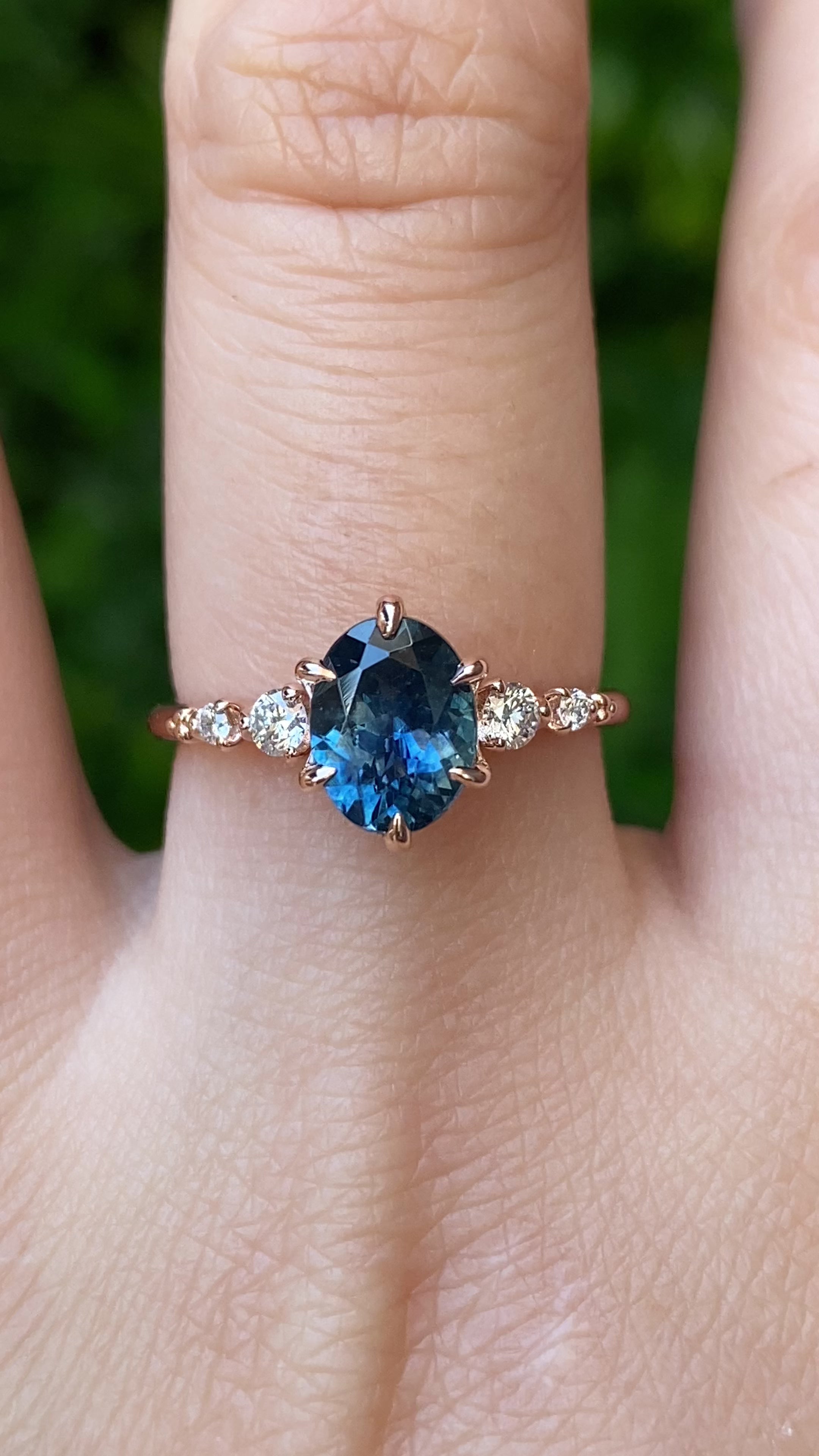 Estel Fleur Six Prongs Ring, 1.66ct Deep Teal Blue Montana Sapphire, 14k Rose Gold (One of a kind)