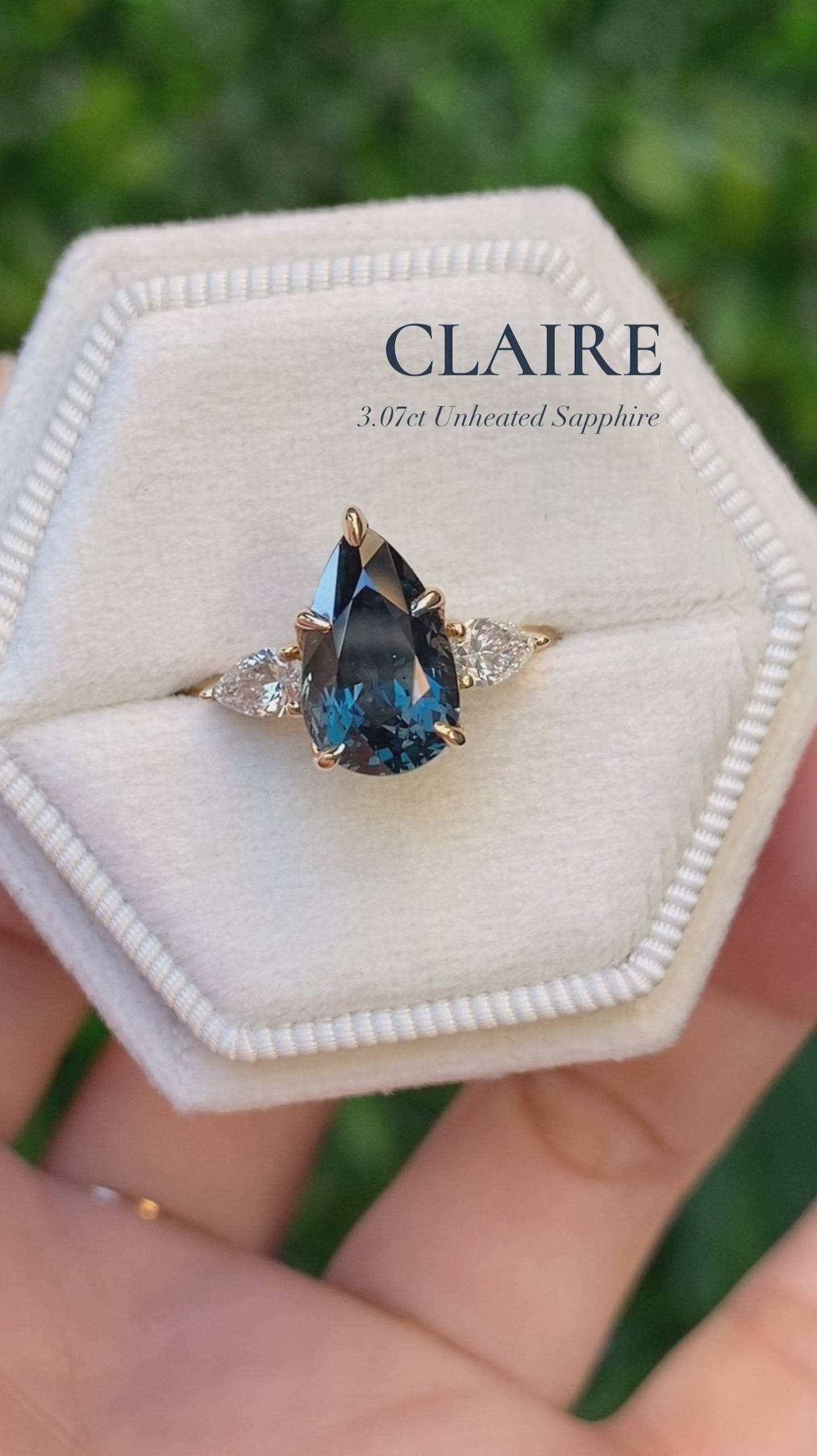 Claire Ring, 3.07ct Teal Blue Unheated Sapphire