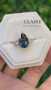 Claire Ring, 3.07ct Teal Blue Unheated Sapphire