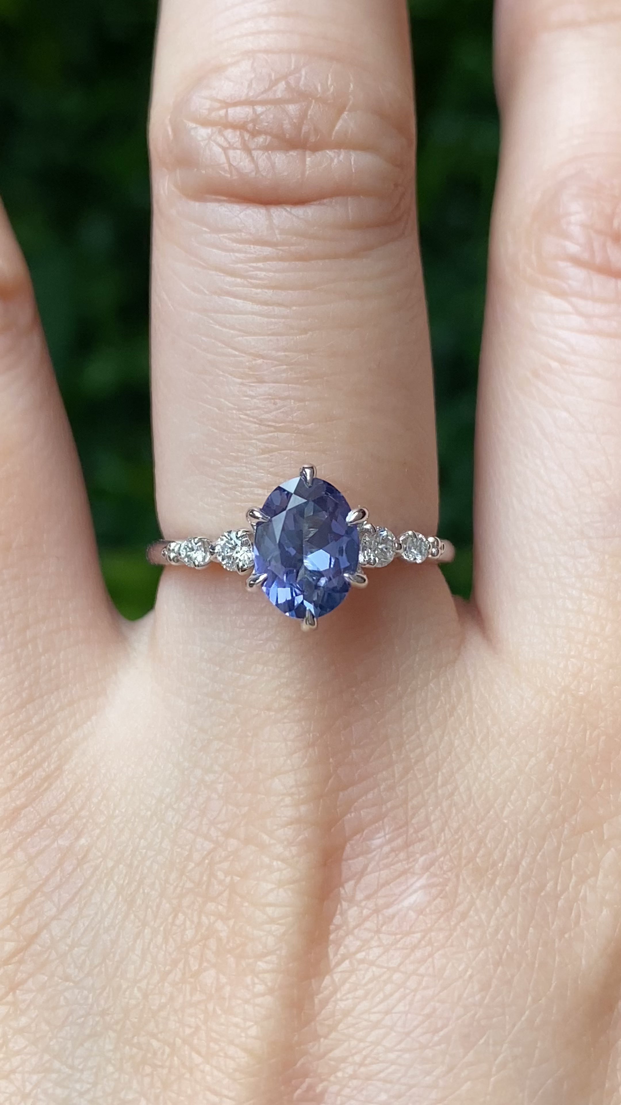 Estel Fleur Six Prongs Ring 1.56ct Blue Umba Sapphire, 14k White Gold (One of a kind)