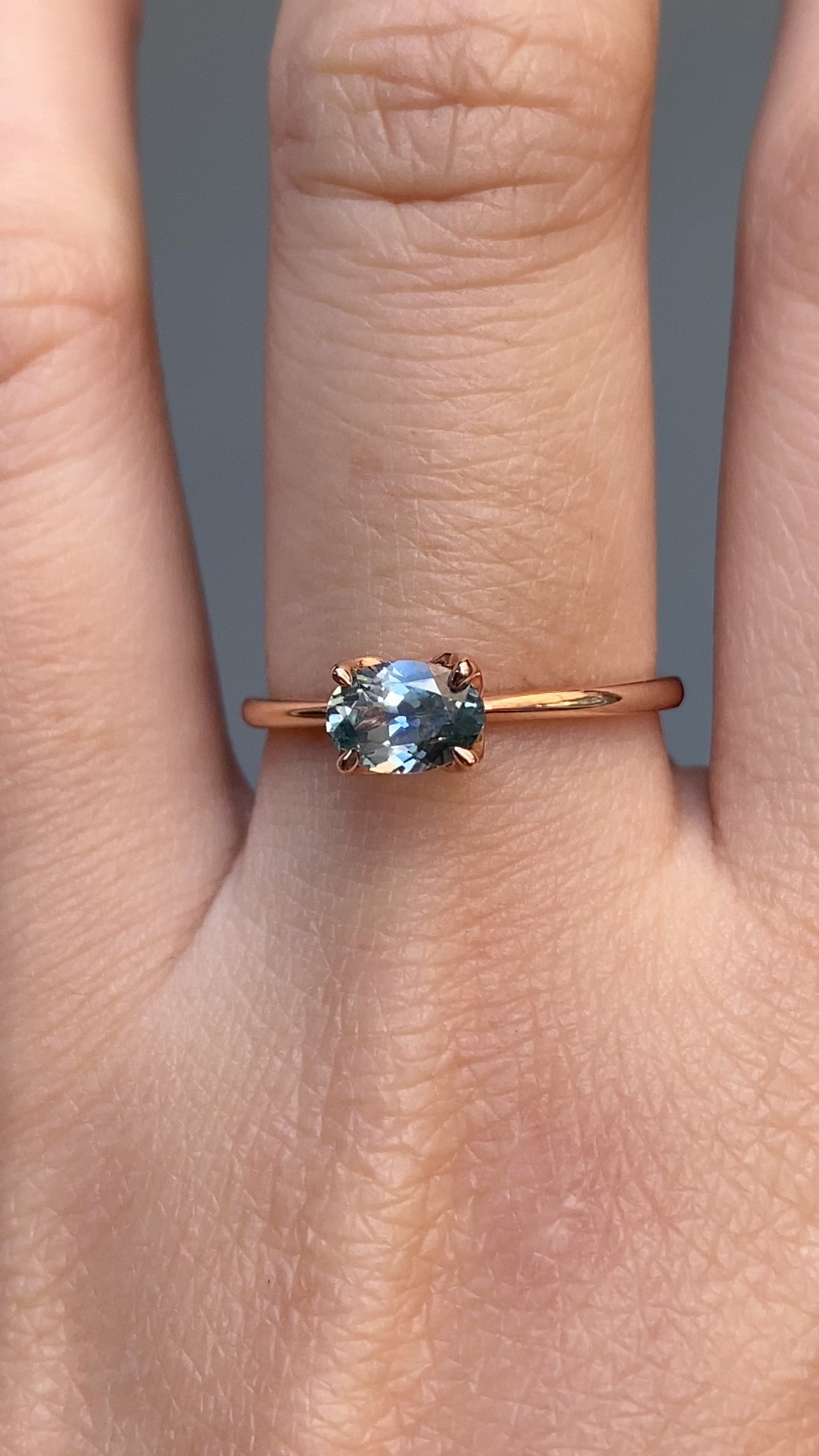 Sara Ring 0.86ct Light Blue East West Montana Sapphire, 14k Rose Gold (One of a kind)