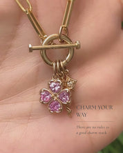14K Gold Pink Sapphire Four Heart Clover Charm