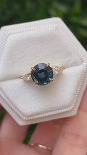 Olivia Grand Ring 3.60ct Blue Green Sapphire, 14k Yellow Gold (One of a kind)