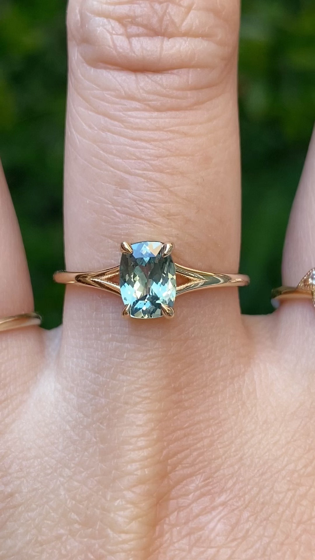 Kylie Ring, 1.22ct Light Blue Green Montana Sapphire