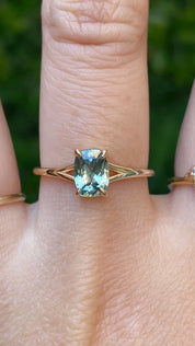 Kylie Ring, 1.22ct Light Blue Green Montana Sapphire