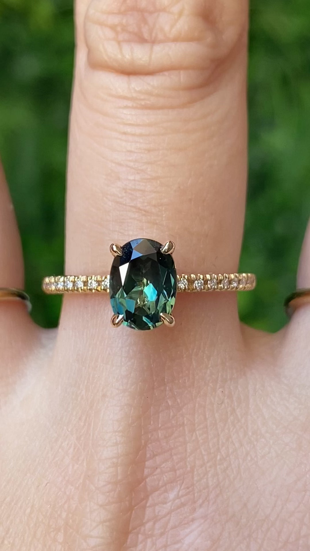 【一点物】マリアリング ・1.53ct・非加熱クイーンズランド産グリーンサファイア・K14YG