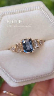 Edith Ring, 1.24ct Dark Blue Montana Sapphire
