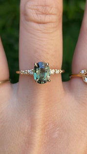 【一点物】エステルリュクスリング ・1.2ct・加熱モンタナ産ピーコックグリーンサファイア・K14YG