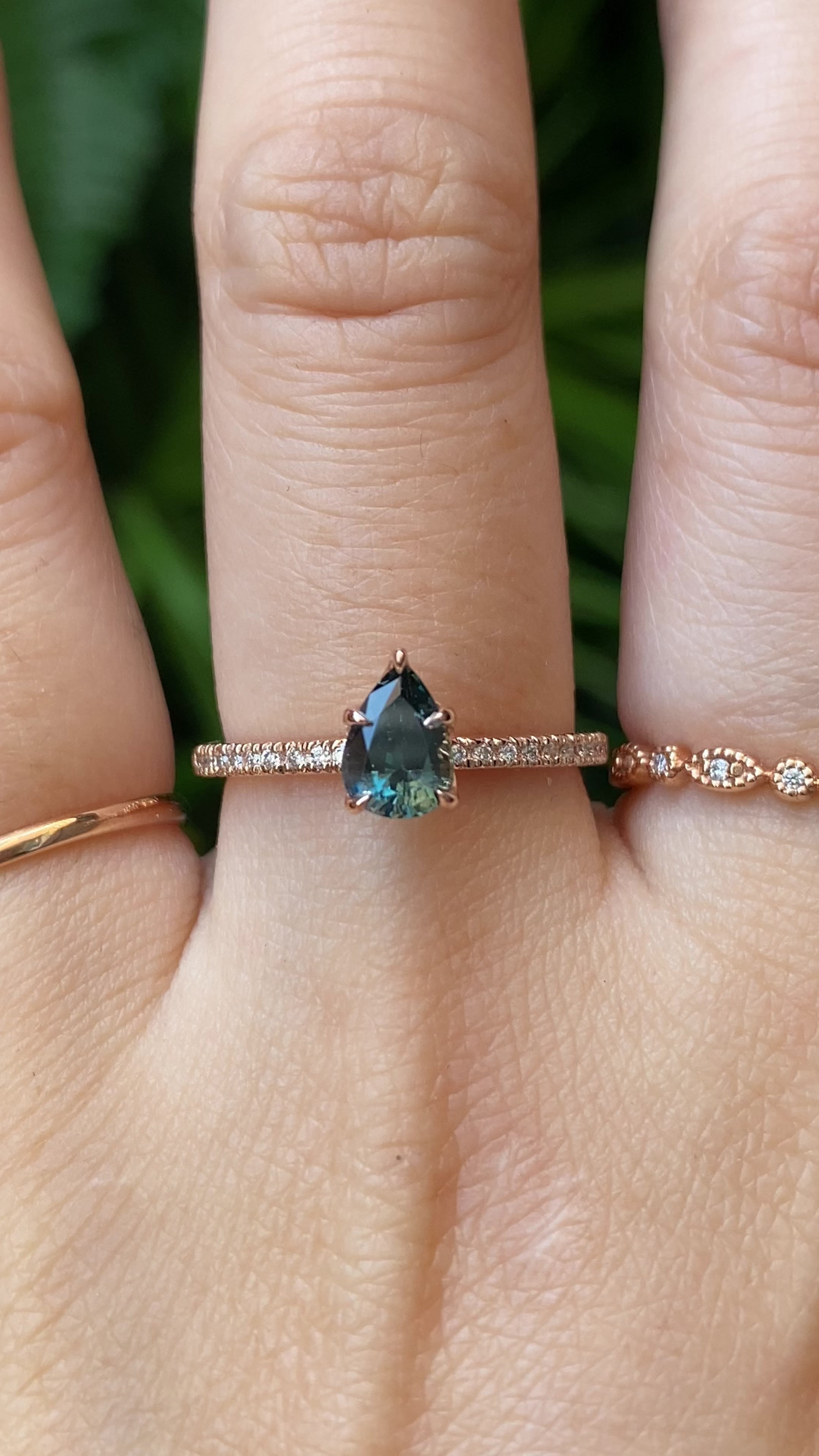 Maria Ring Blue Green Madagascar Sapphire, 14k Rose Gold (One of a kind)