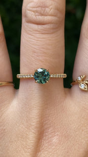 【一点物】マリアリング ・0.80ct・加熱クイーンズランド産グリーンサファイア・K14YG