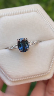 Estel Fleur Ring, 1.15ct Dark Blue Queensland Sapphire
