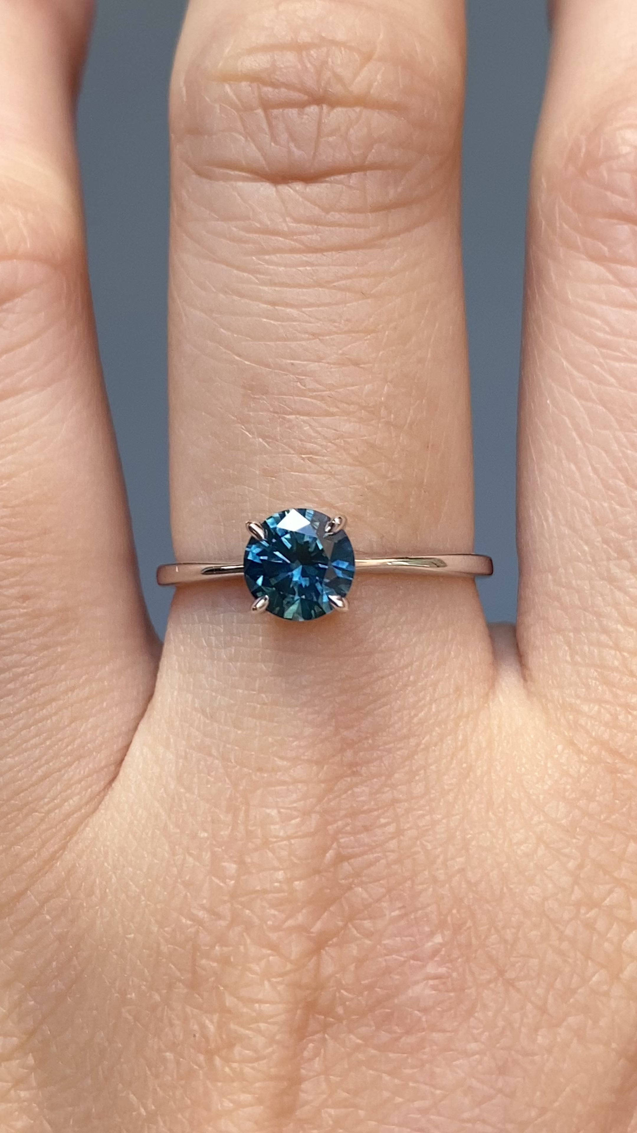 Nina Ring 0.91ct Peacock Blue Green Montana Sapphire, 14k White Gold (One of a kind)