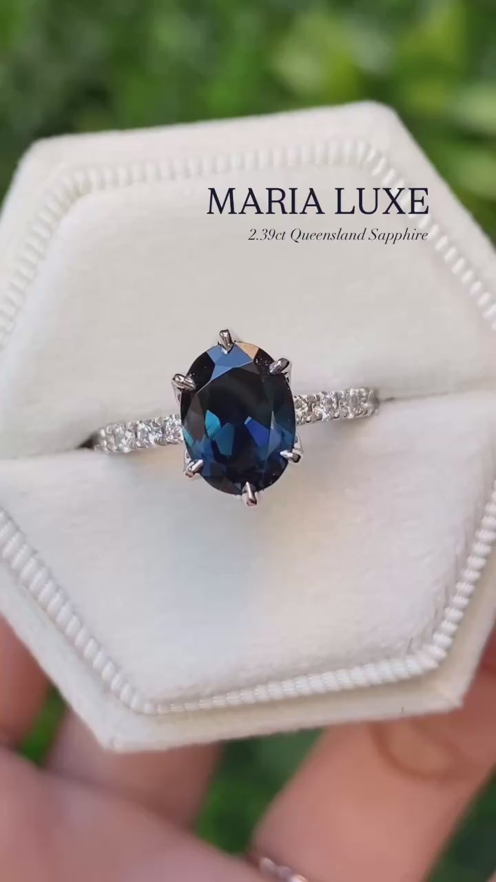 Maria Luxe Ring, 2.39ct Deep Blue Queensland Sapphire