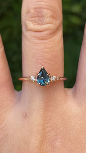 【一点物】エステルリング ・0.77ct・加熱モンタナ産ブルーグリーンサファイア・K14RG