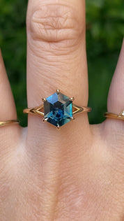 Hexagon shape sapphire solitaire gold ring