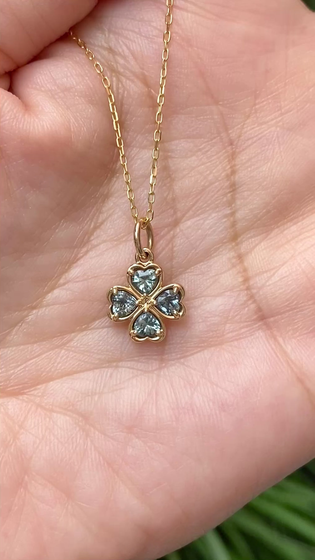 14K Gold Green Sapphire Four Heart Clover Charm