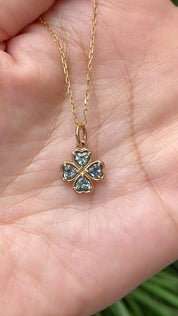 14K Gold Green Sapphire Four Heart Clover Charm