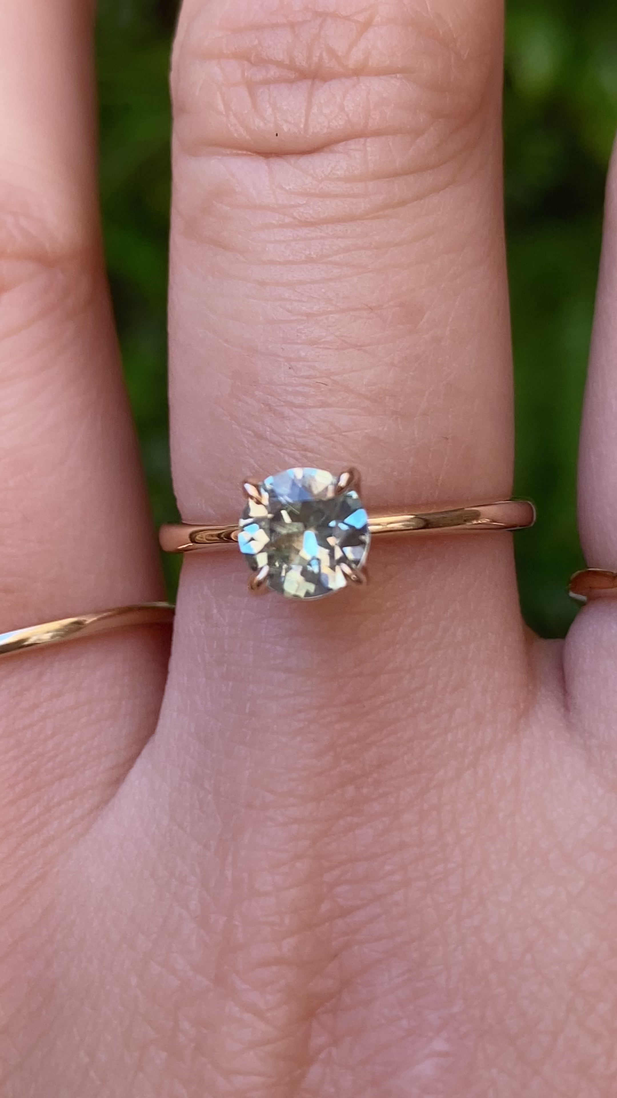 Sara Ring 0.95ct Light Aqua Blue Green Montana Sapphire, 14k Yellow Gold (One of a kind)