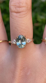 Olivia Grand Ring, 2.60ct Light Blue Green Madagascar Sapphire