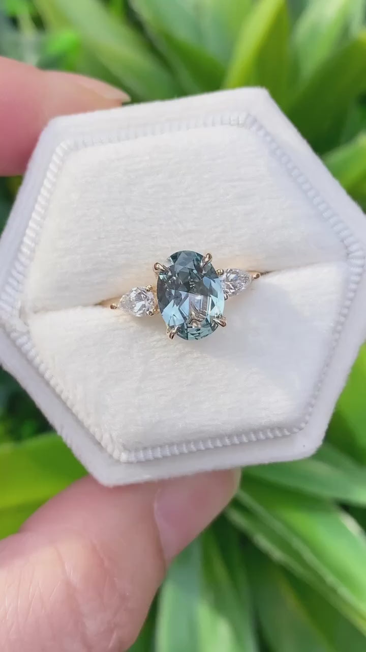 【一点物】クレアリング ・1.85ct・加熱モンタナ産ライトブルーグリーンサファイア・K14YG