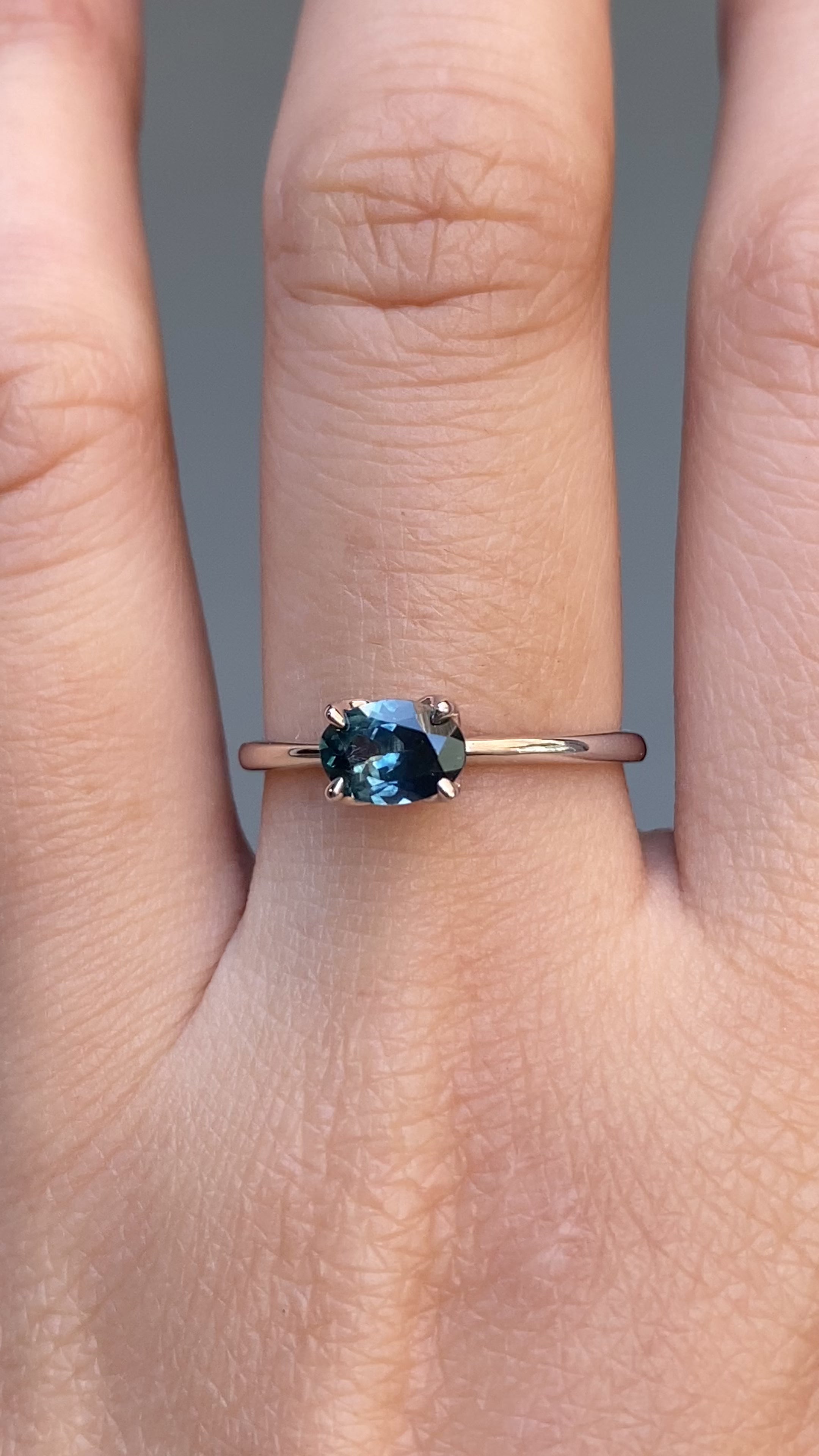 Sara Ring 0.83ct Ocean Blue East West Oval Montana Sapphire, 14k White Gold (One of a kind)