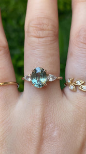 Olivia Grand Ring, 2.29ct Light Blue Green Madagascar Sapphire