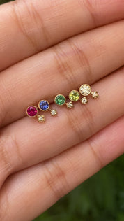 Birthstone Moon & Star Stud Earrings