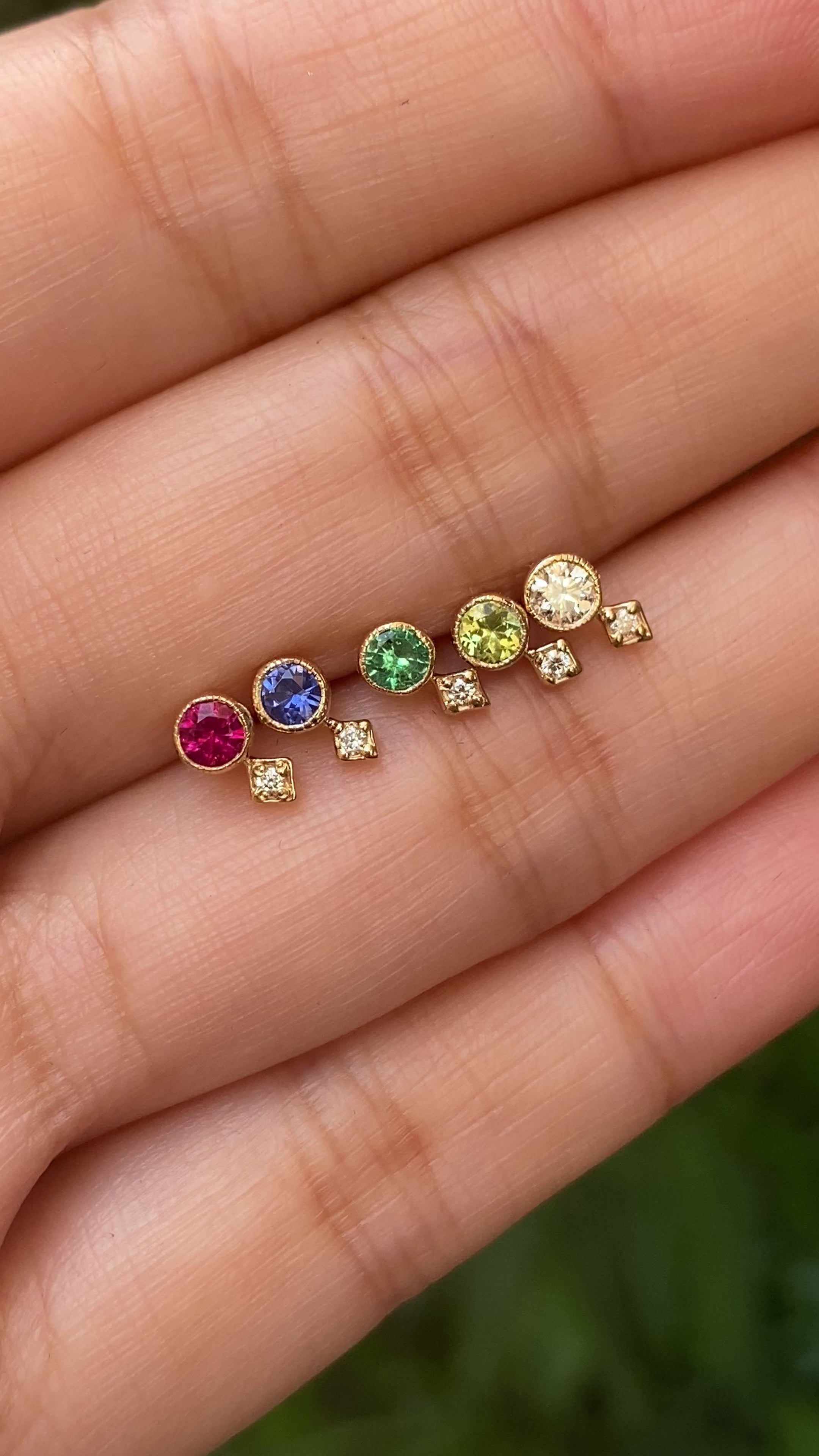 Birthstone Moon & Star Stud Earrings