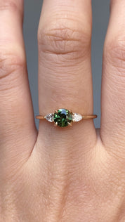 Olivia Ring 0.76ct Green Queensland Sapphire Ring, 14k Yellow Gold (One of a kind)