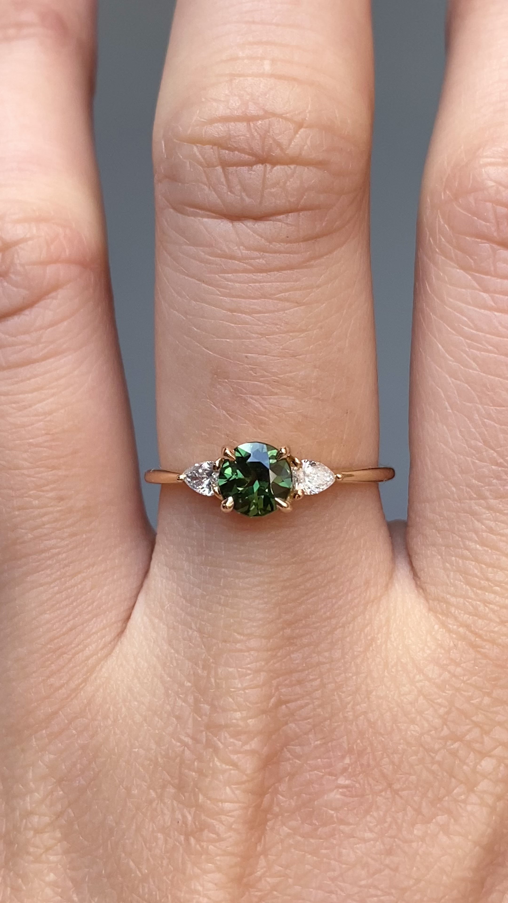 Olivia Ring 0.76ct Green Queensland Sapphire Ring, 14k Yellow Gold (One of a kind)