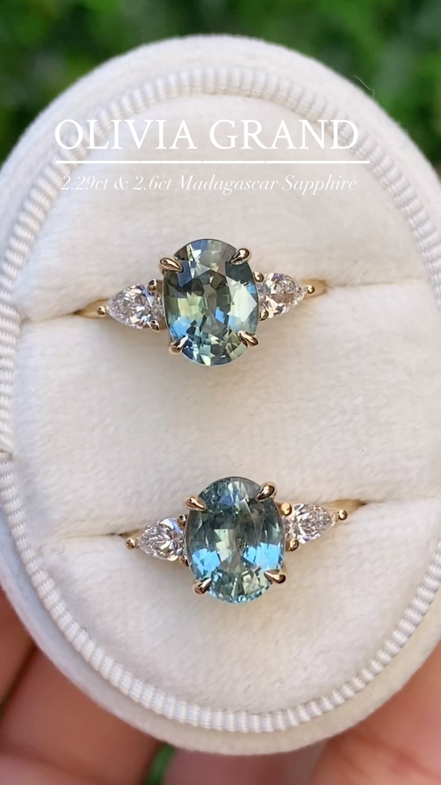 Olivia Grand Ring, 2.60ct Light Blue Green Madagascar Sapphire