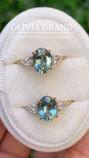Olivia Grand Ring, 2.60ct Light Blue Green Madagascar Sapphire