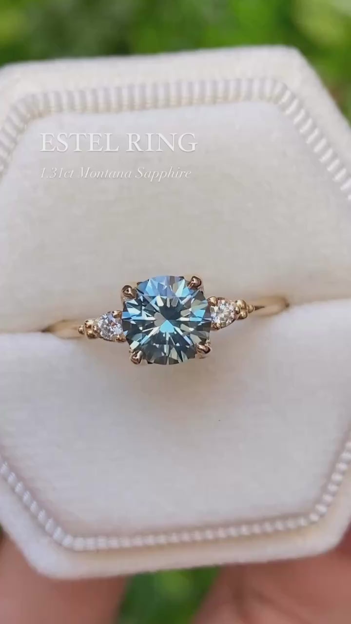 Estel Ring, 1.31ct Light Blue Green Montana Sapphire