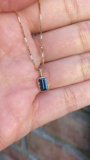 Patia Necklace, Emerald-Cut Montana Sapphire (Charm Option)