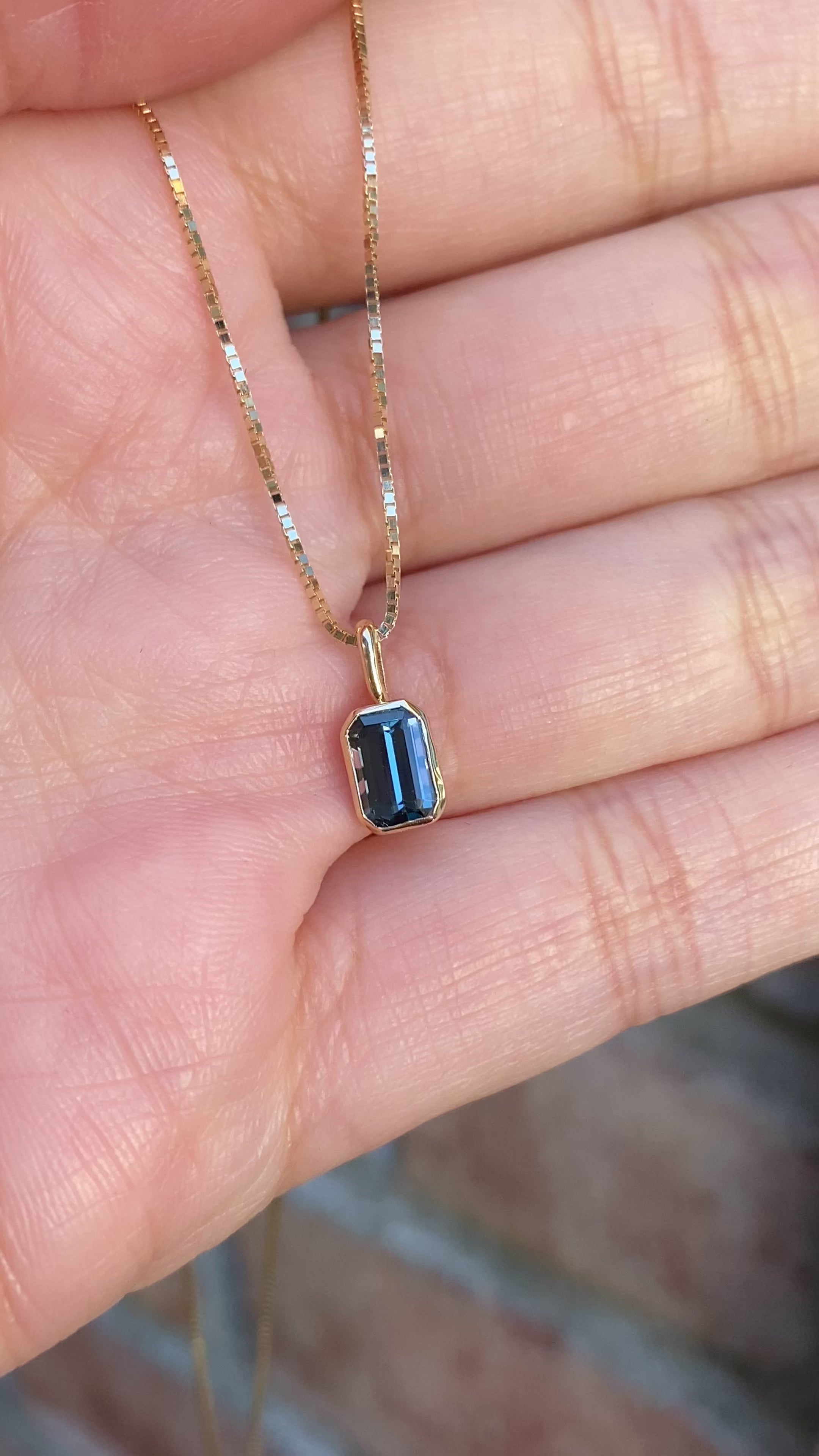 Patia Necklace, Emerald-Cut Montana Sapphire (Charm Option)