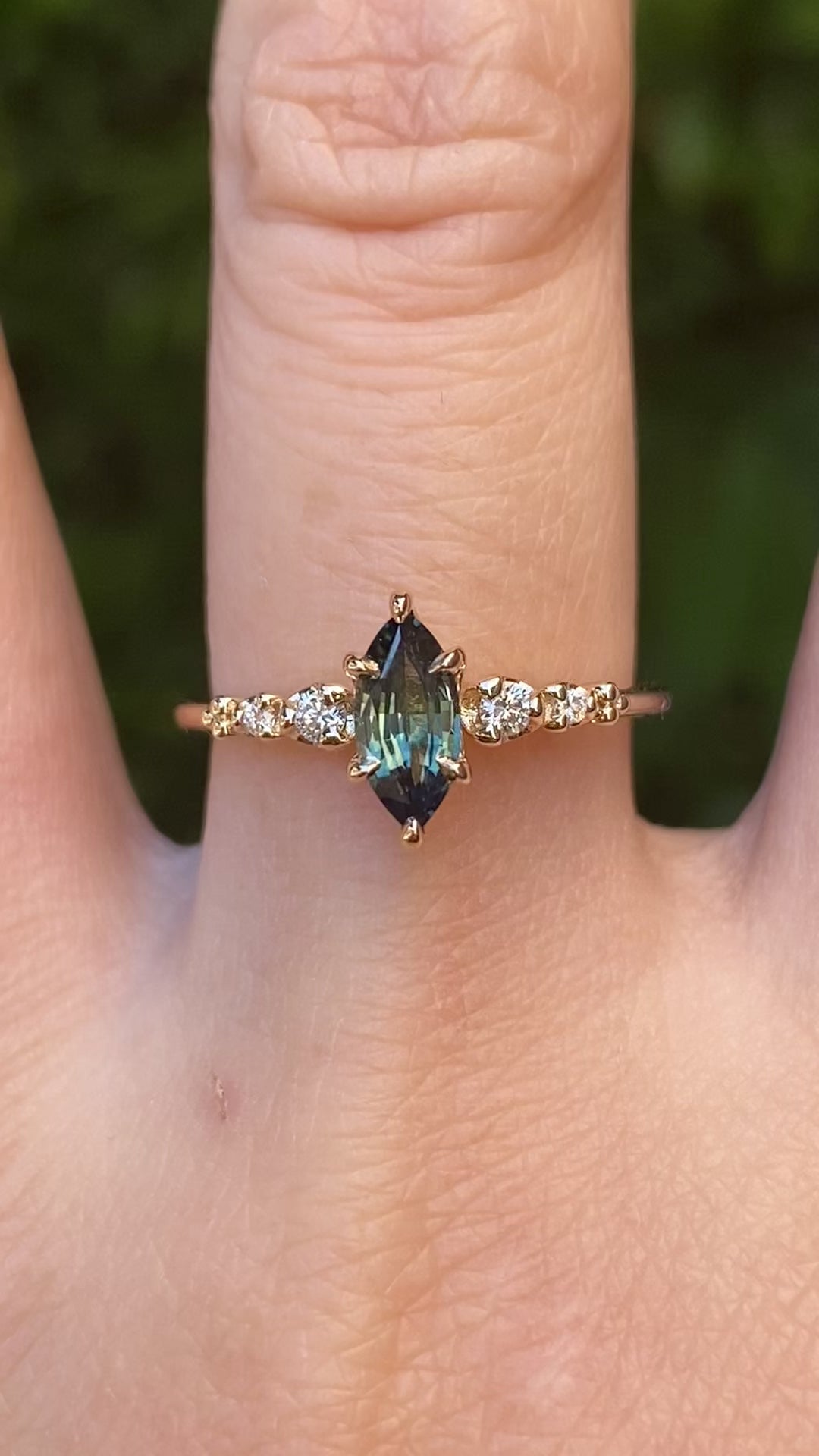 Estel Fleur Ring, 0.79ct Blue Green Madagascar Sapphire