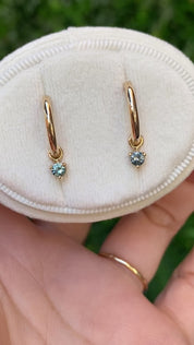 14K Gold 3mm Montana Sapphire Hoop Earrings | 3-Prong