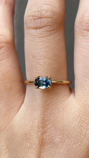 Sara Ring 0.88ct Blue East West Montana Sapphire, 14K Yellow Gold (One of a kind)