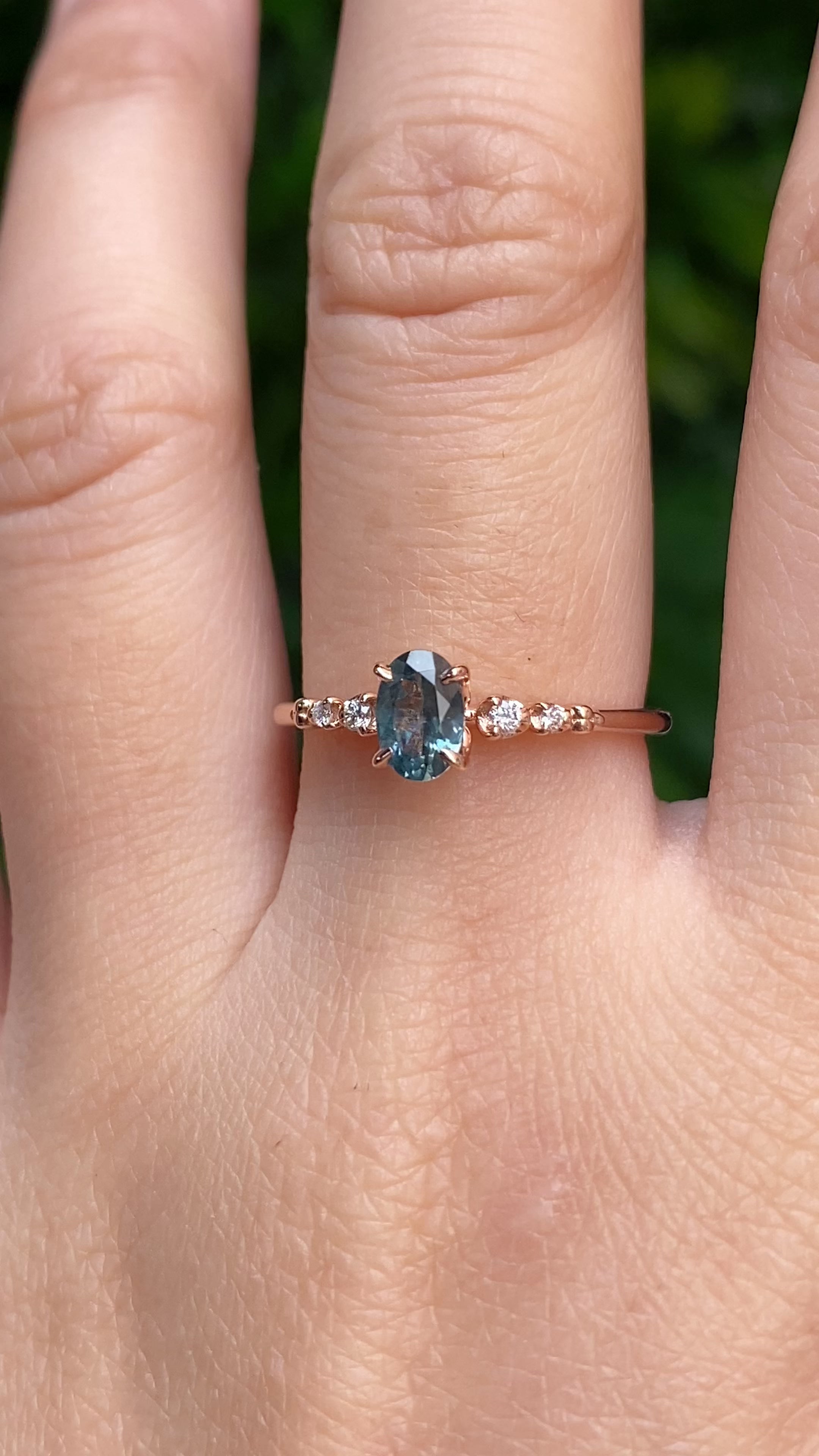 Estel Fleur Four Prongs Ring, 0.60ct Blue Green Montana Sapphire, 14k Rose Gold