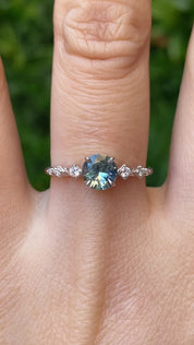 【一点物】セレステリング ・0.73ct・加熱モンタナ産ブルーグリーンサファイア・K14WG