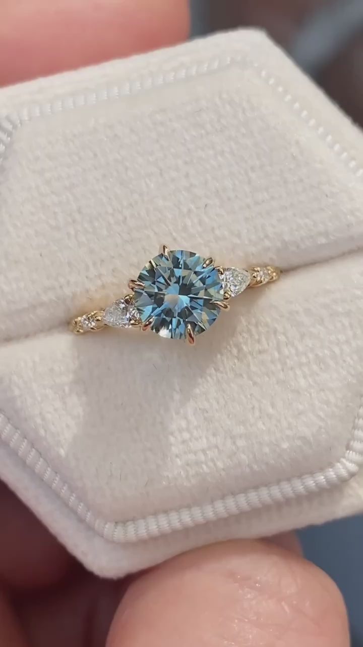 Estel Fleur Petal Ring 1.50ct Aqua Blue Montana Sapphire, 14k Yellow Gold (One of a kind)