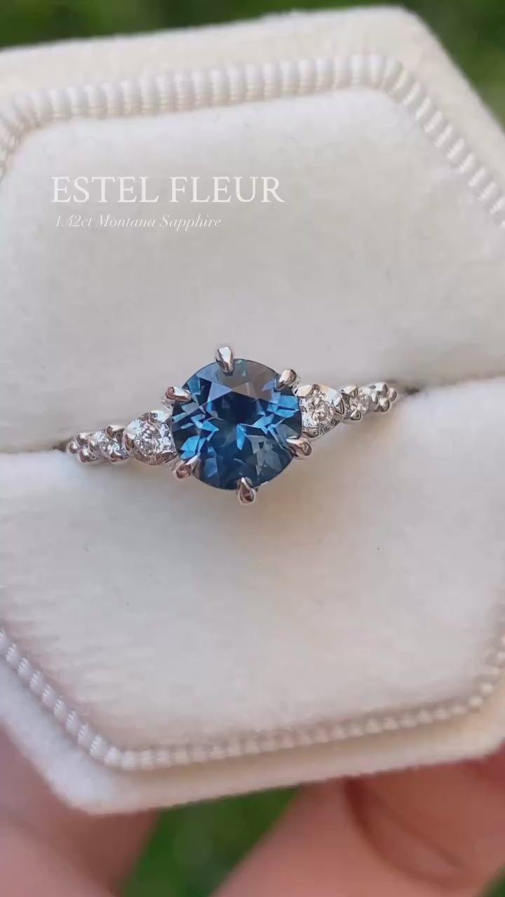 エステール　ESTELLE サファイア ダイヤモンド　リング Estel Fleur Six Prongs Ring 1.42ct Deep Teal Blue Montana Sapphire