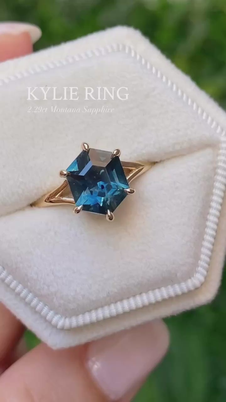 Kylie Ring, 2.29ct Teal Blue Montana Sapphire